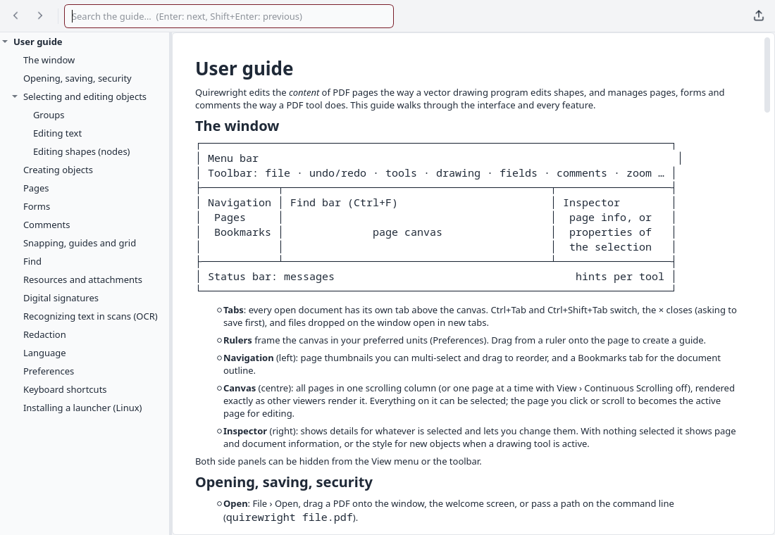 The built-in help viewer